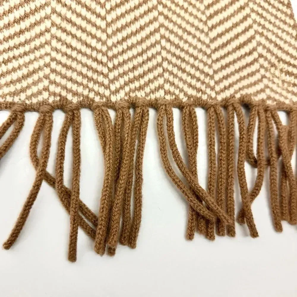 Lauren Ralph Lauren Wool Herringbone Scarf Tan Beige With Fridges Men's Women's